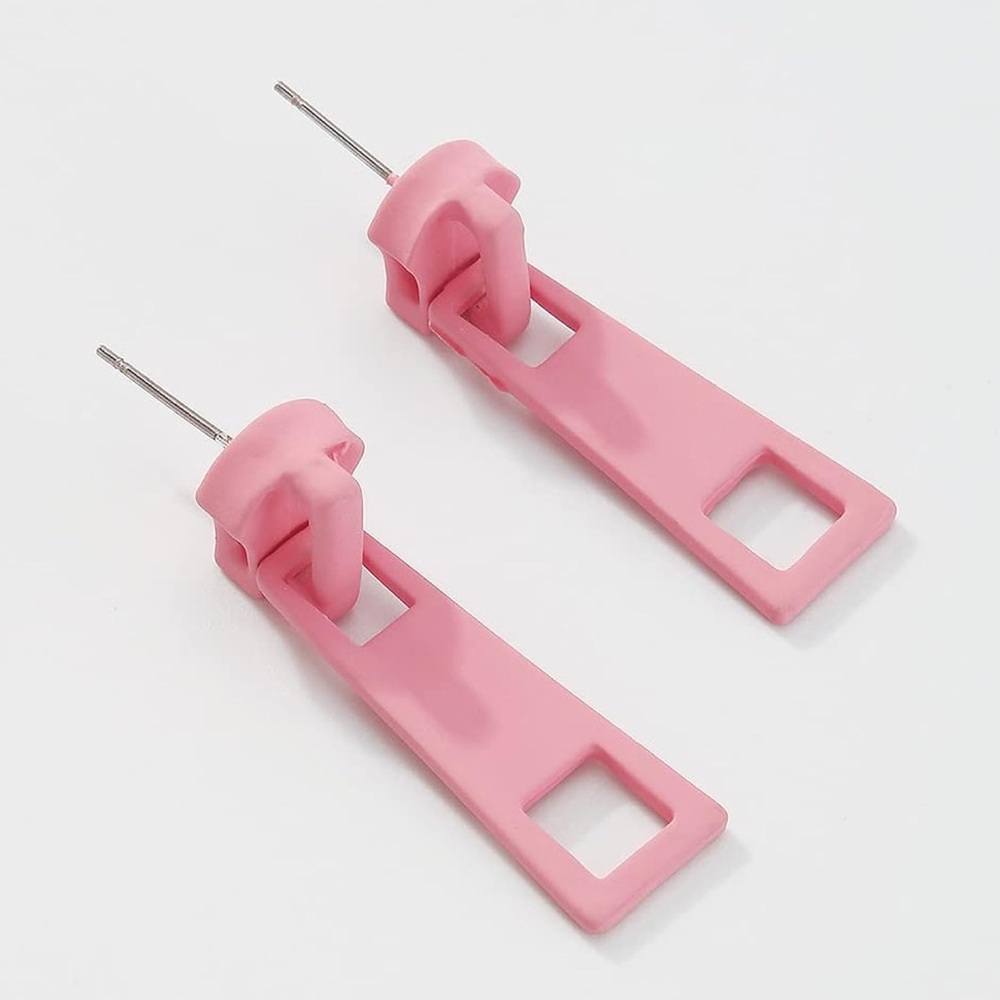 NEW| 1pair Women’s Seamstress Pink Zipper Y2K Statement Fashionable Earrings